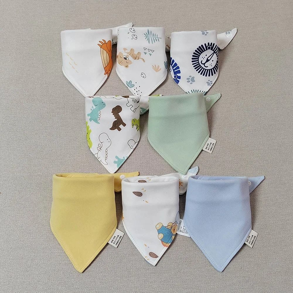8PCS Baby Triangle Bibs & Burp Cloths Double Layer Cotton Saliva Towels