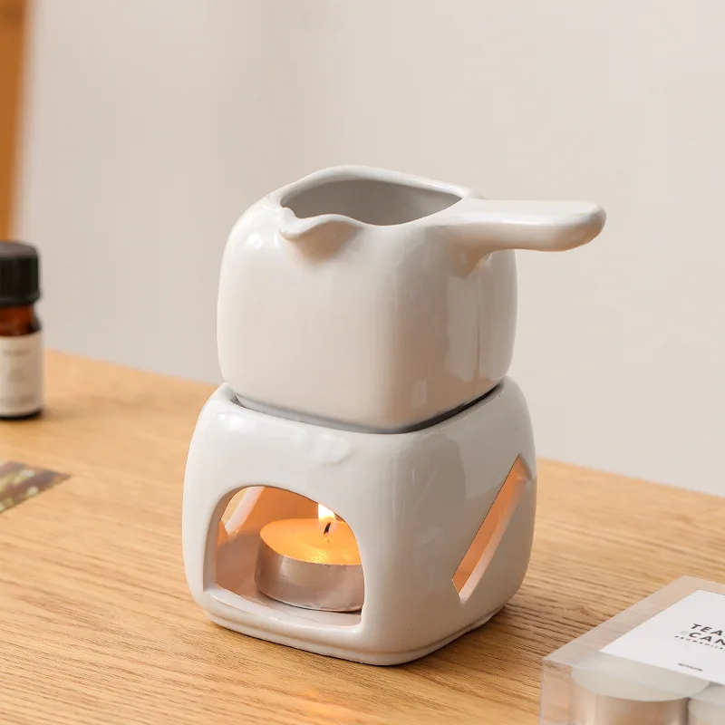 Ceramics Spa Essential Oil Massage Heater, 150ml Square Aromatherapy Holder, Black Separated Candle Tea Warmer