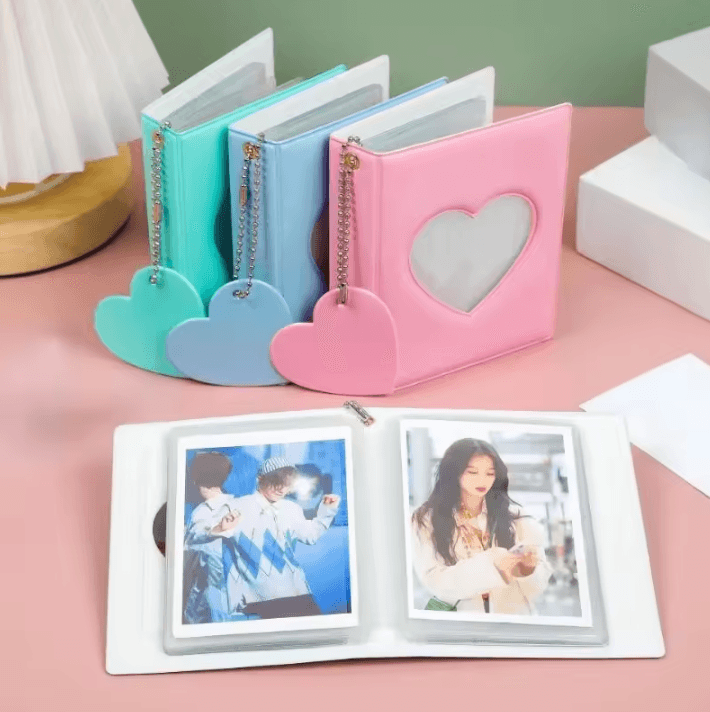 Heart Pendant Photo Album – 3Inches Solid Color Kpop Photocard Holder & Polaroid Collectible Card Organizer