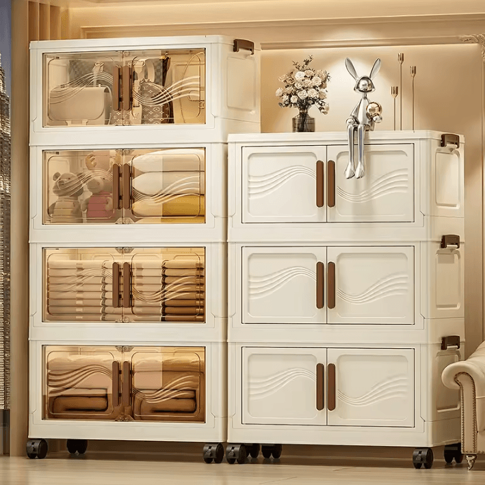 FlexiStore Foldable Storage Box with Clear Door Collapsible Storage Box Stackable Storage Organizer