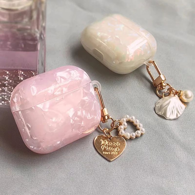 Pearl Shell AirPods Case with Keychain – Luxury Protective Cover for AirPods 1/2/3/4 & Pro