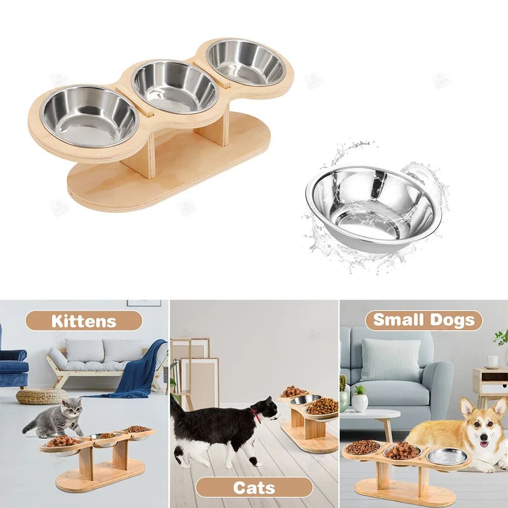 Adjustable Wooden Pet Bowl Stand Set
