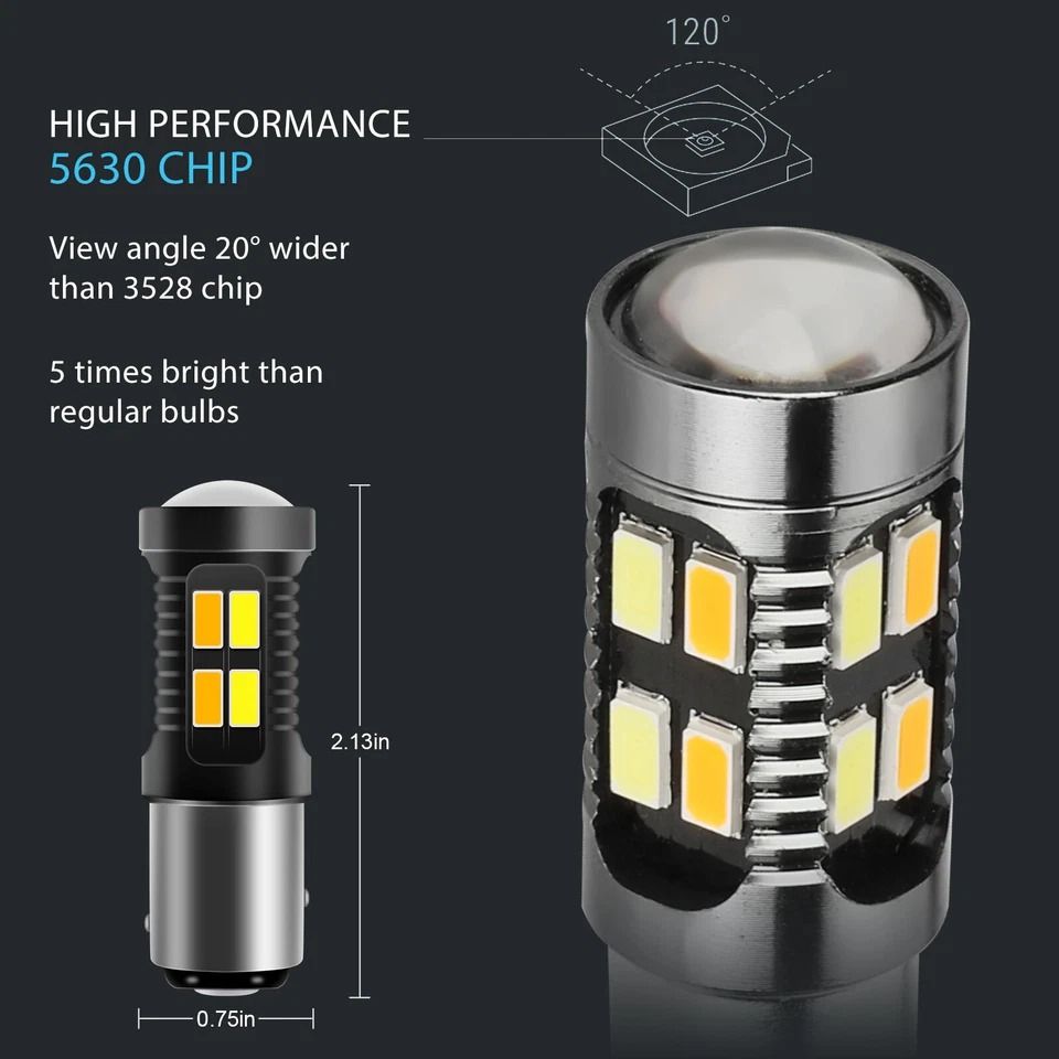 White/Amber LED DRL Switchback Turn Signal Parking Light Bulbs Dual Color for Vehicles