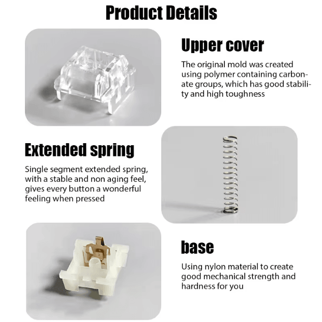 KTT Kang White V3 Mechanical Keyboard Switches – 3-Pin Custom Linear RGB SMD Set Compatible with MX