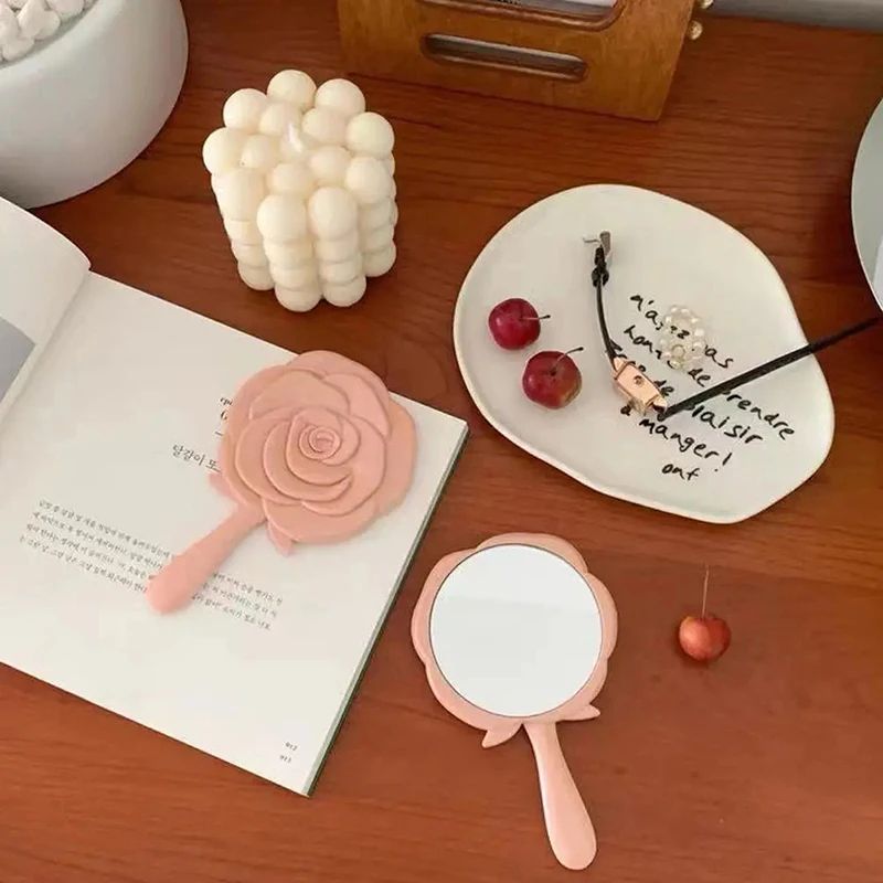Rose Flower Handheld Makeup Mirror Retro Vanity Beauty Mirror for Makeup and Travel