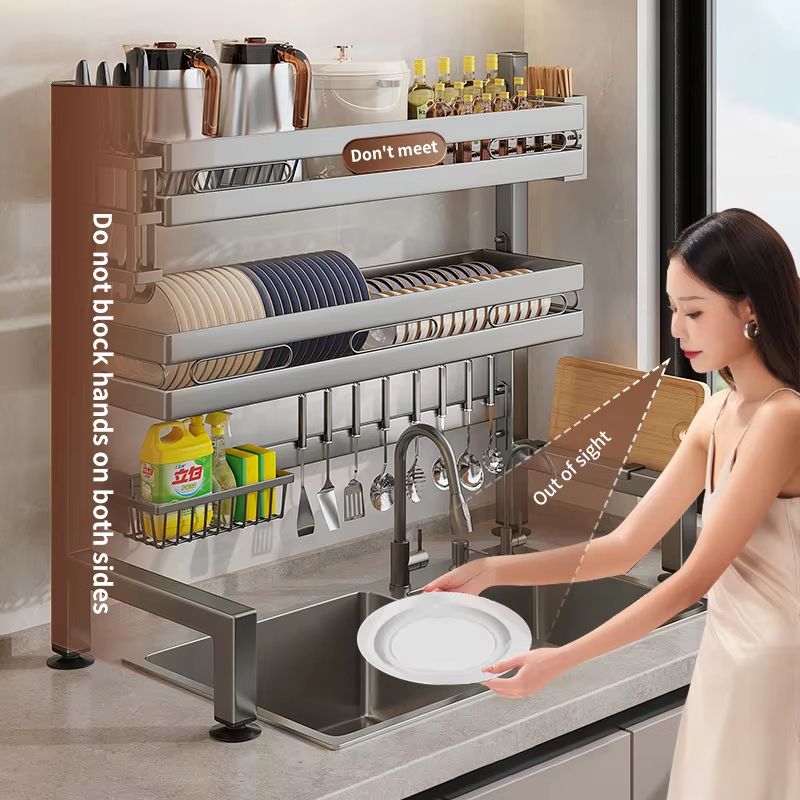 Stainless Steel Double-Layer Kitchen Sink Dish Draining Shelf