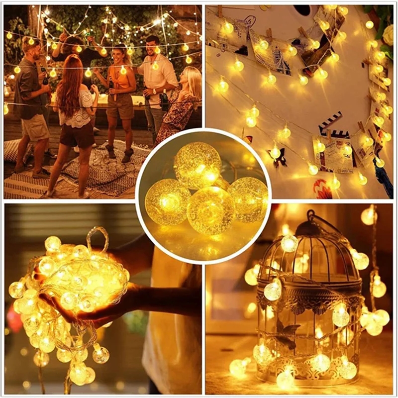 Crystal Ball Garland String Lights, Battery Operated LED Fairy Lights for Indoor Holiday Christmas Decor