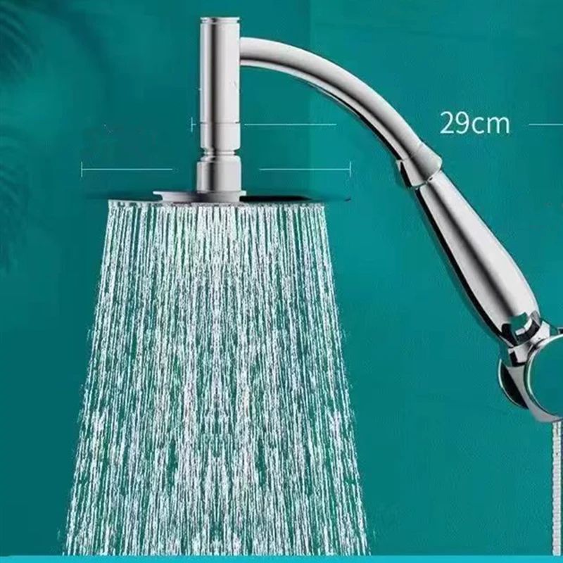 High-Pressure Stainless Steel Square Rainfall Shower Head With Curved Extension