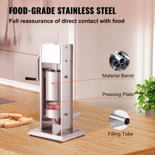 Vertical Manual Sausage Stuffer, Stainless Steel Sausage Filling Machine with Tubes, Suction Base
