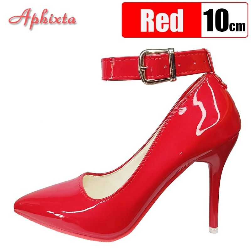 Aphixta 10cm 12cm Metal Buckle Stiletto Heels Pointed Toe Party Pumps