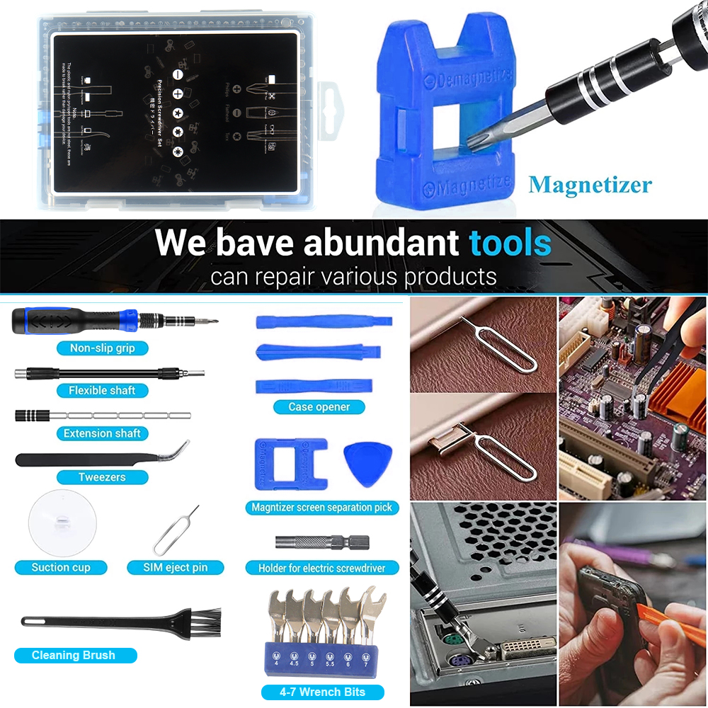 Magnetic Screwdriver Set with Torx, Phillips & Hex Bits for iPhones, Xiaomi, Watches, PCs