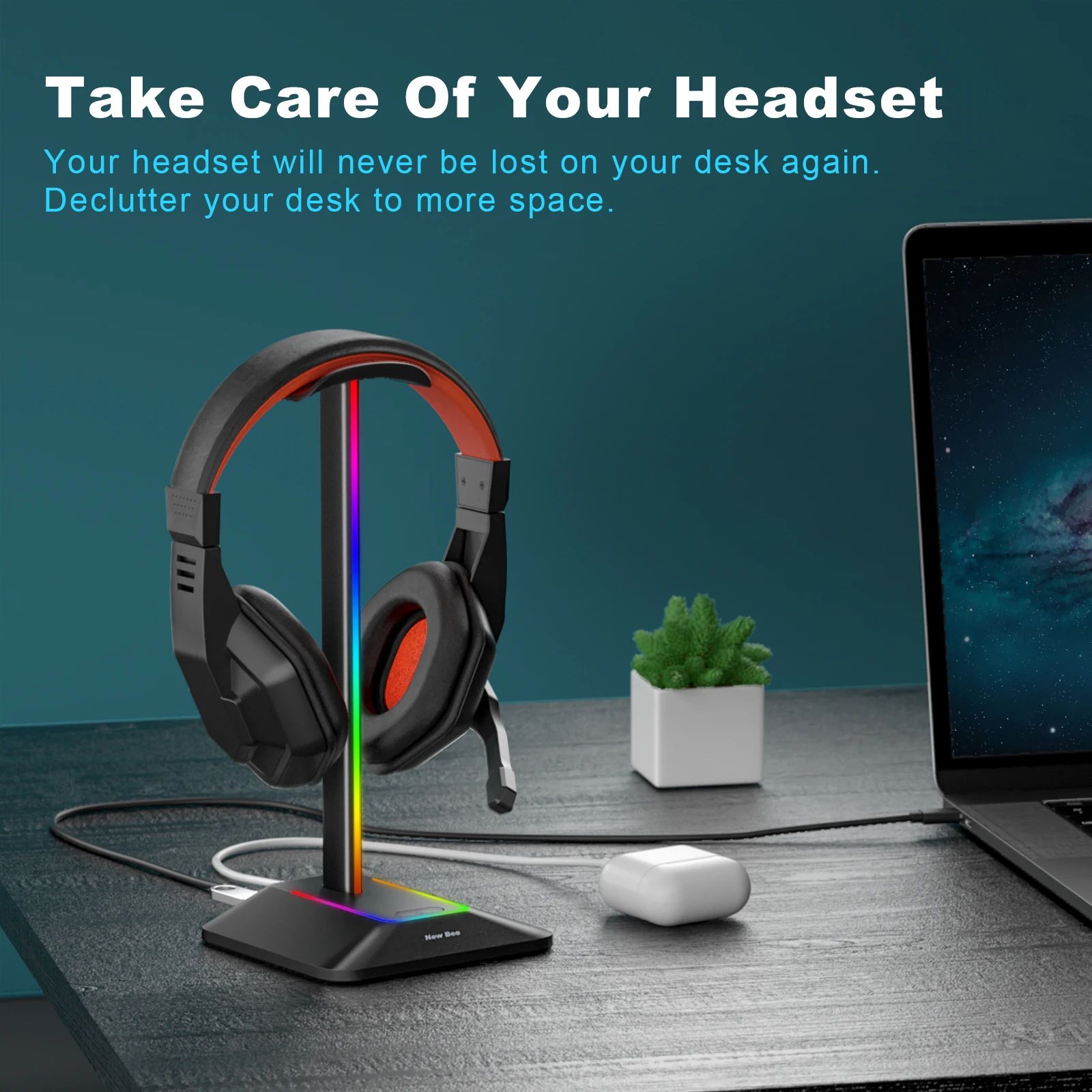 RGB Gaming Headphone Stand with USB