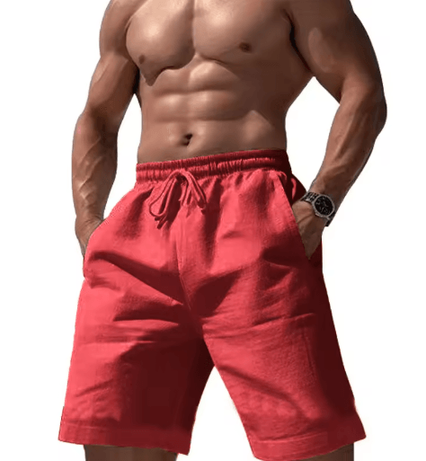 Mens Linen Cotton Elastic Waist Shorts Lightweight Summer Jogging and Basketball Wear