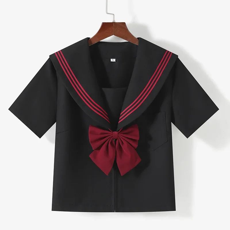 Women's Black Japanese JK Sailor School Uniform Set – Classic Anime Cosplay Student Outfit with Pleated Skirt