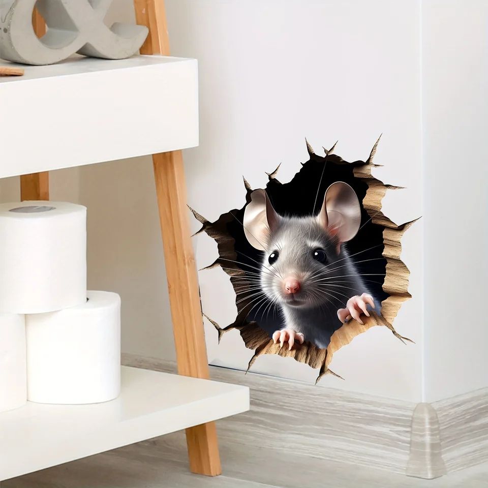 Delightful 3D Mouse Hole Wall Sticker – Removable Vinyl Wall Decal for Playful Home Decor