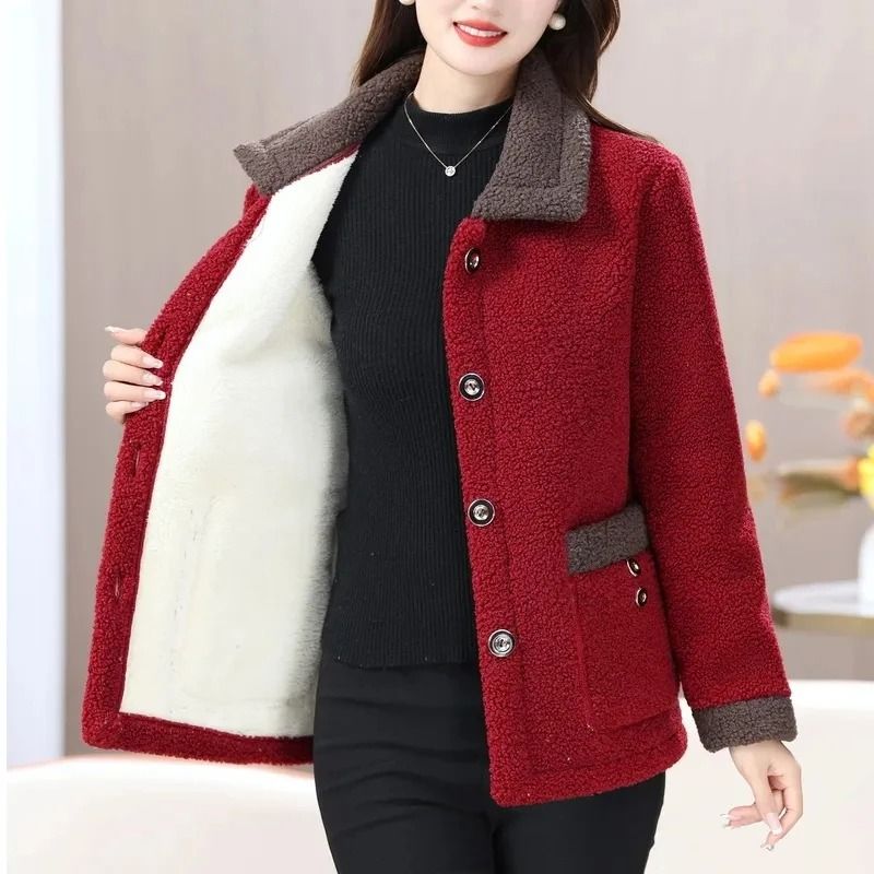 Elegant Lamb Fur Grain Velvet Coat | Womens Thermal Winter Jacket