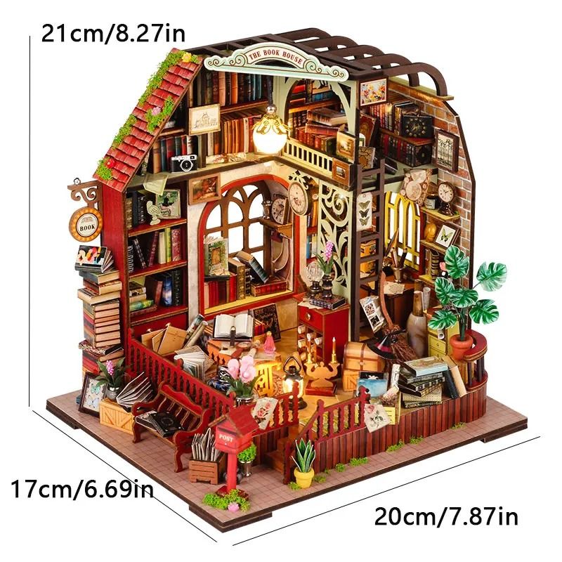 DIY Wooden Mini Seaside Villa Dollhouse Kit with Furniture and LED Lights