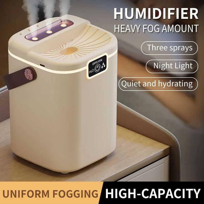 Three-Nozzle Desktop Humidifier with Night Light – 2 L Large-Capacity USB Humidifier with Adjustable Mist