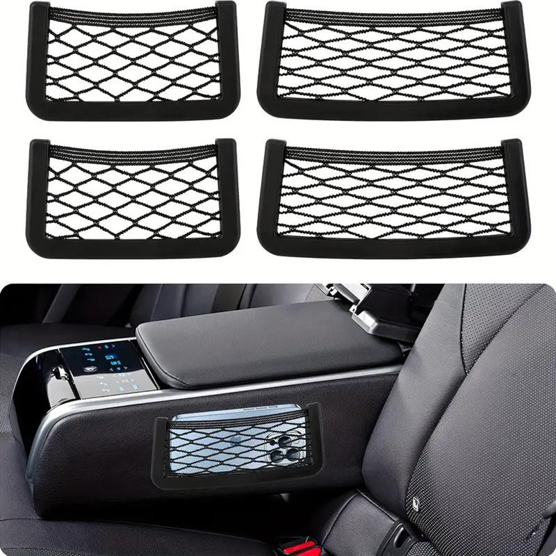 Car Storage Bag Net, Adhesive Auto Seat Organizer, Door Side Net Pocket, Multifunction Resilient Car Styling Storage Net