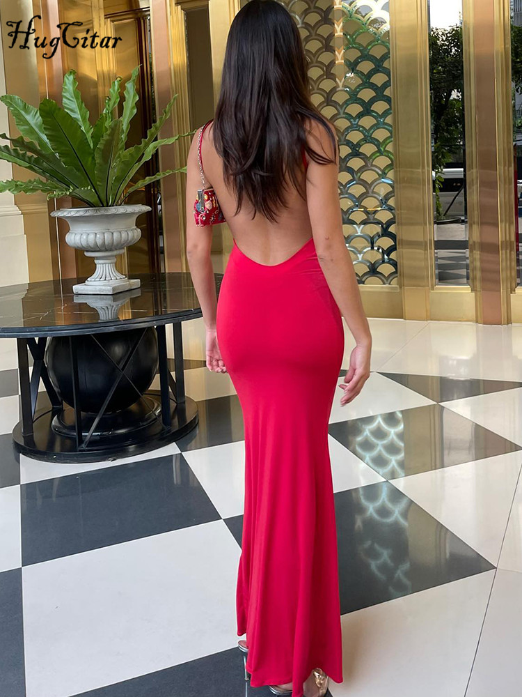 Elegant Sexy Backless Bodycon Maxi Dress for Women Spring Birthday Party Casual Solid Sleeveless