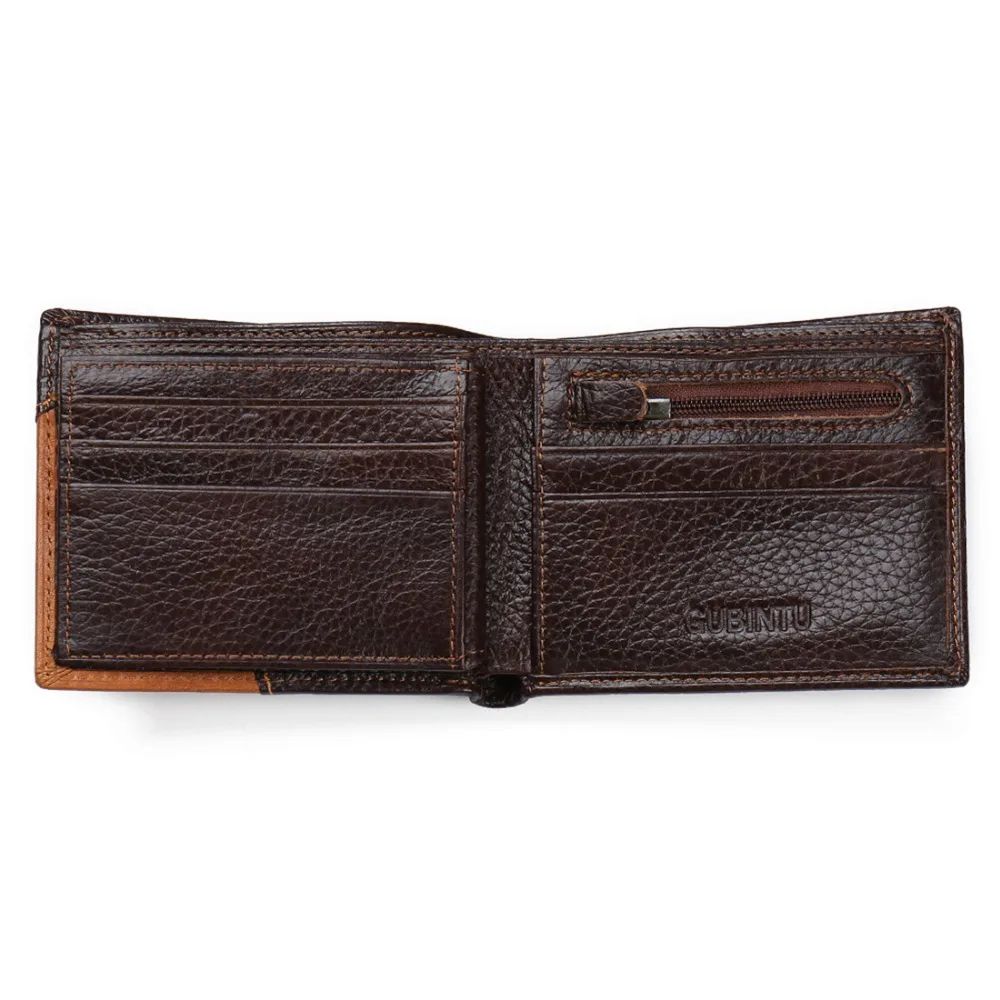 Genuine Leather Mens Wallet with Coin Pocket and Zipper