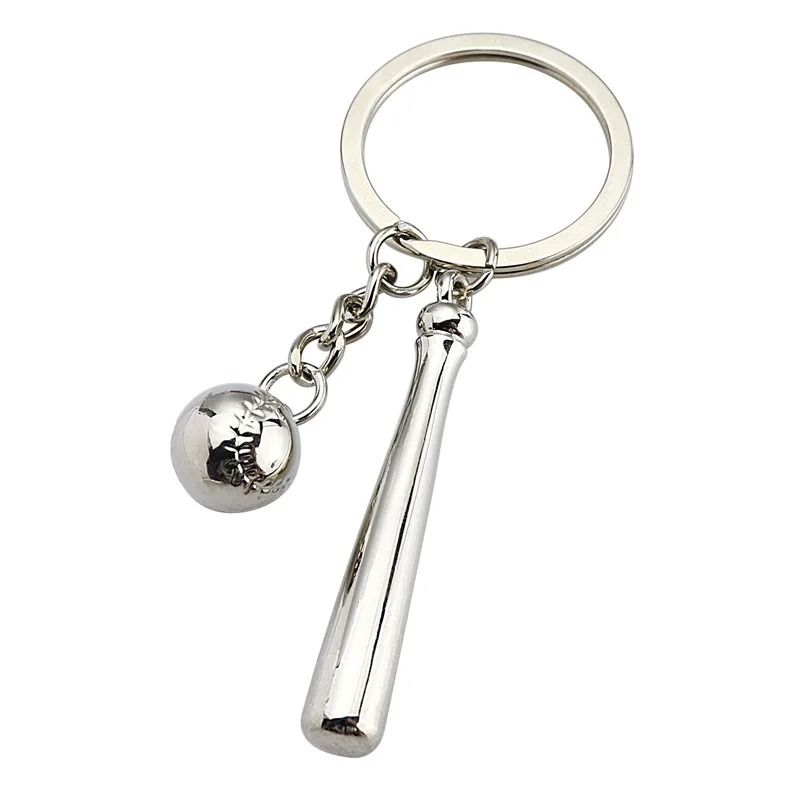 Baseball Keychain with 3D Ball and Bat Pendant