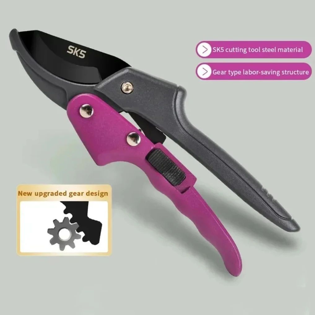 SK5 High Carbon Steel Gear-Driven Garden Pruning Shears – Bypass Tree Trimmers for Effortless Rough Branch Cutting