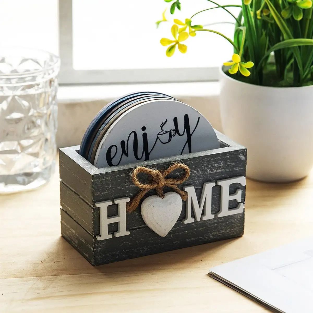 Home Love Wooden Coaster Set – Insulated Anti-Scald Tableware & Decor