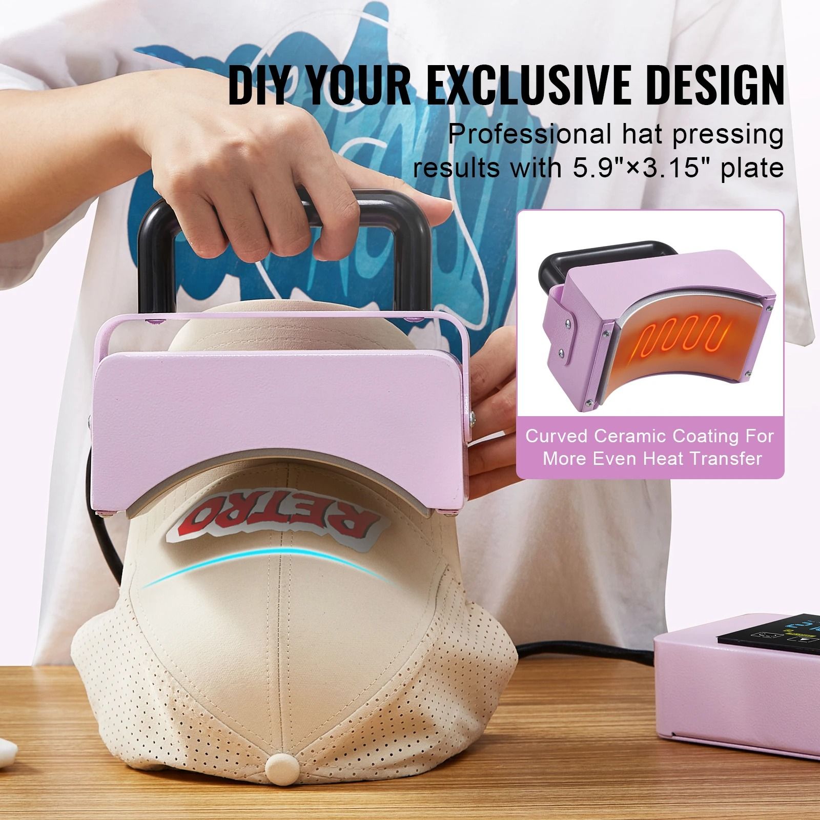 Mini Hat Heat Press Machine for Caps with Safety Base