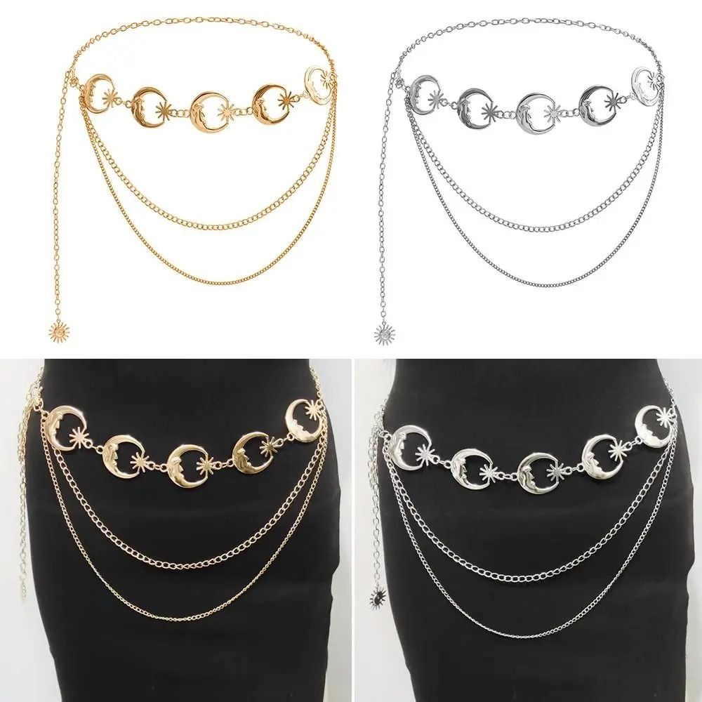 Punk Hip Hop Layered Waist Chain – Vintage Moon Pendant Belt – High-Yield Sartorial Interaction Hub