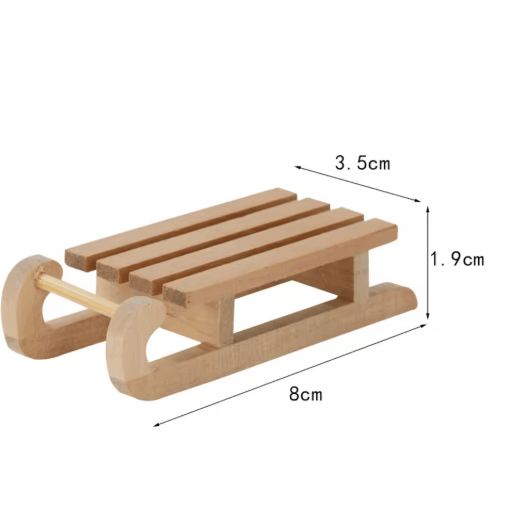 Mini 1 to 12 Scale Wooden Snow Sled Ornament for Dollhouse and Desktop Decor