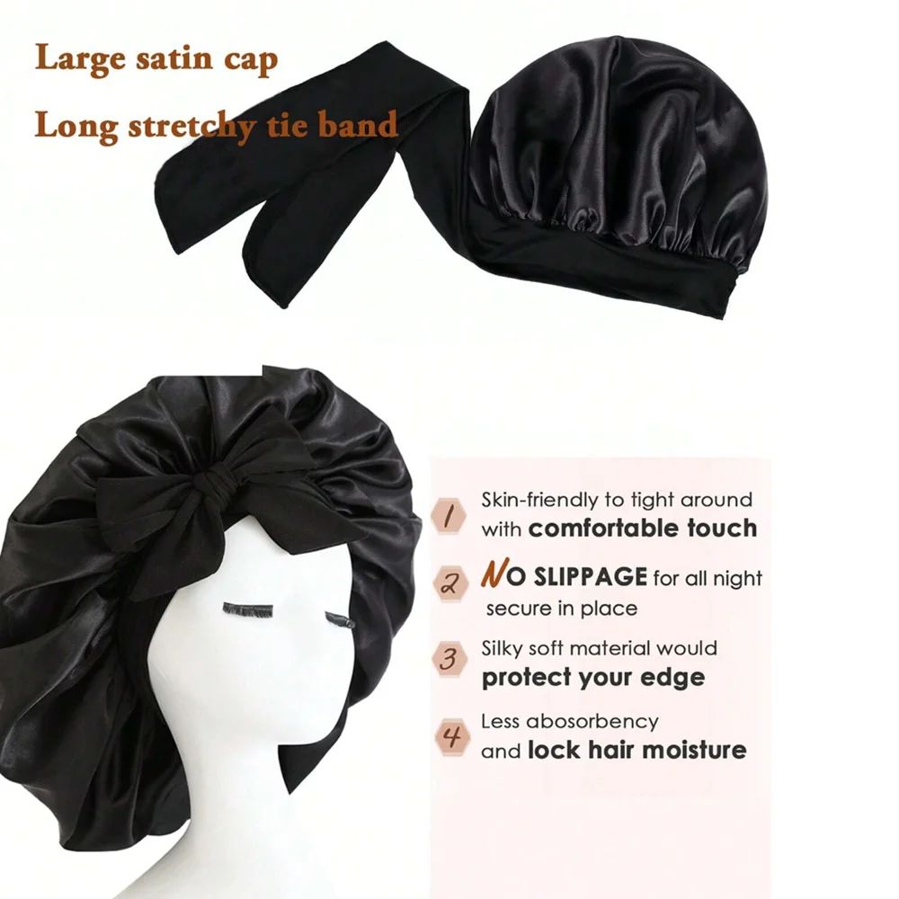 Adjustable Satin Silk Hair Bonnet – Sleep Cap with Tie Band for Hair Protection Men & Women