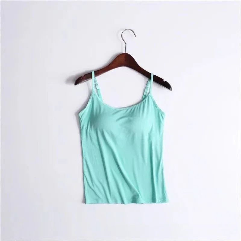 Womens Solid Padded Spaghetti Strap Cami – Built-In Bra Sexy Slim Tank Top 2024