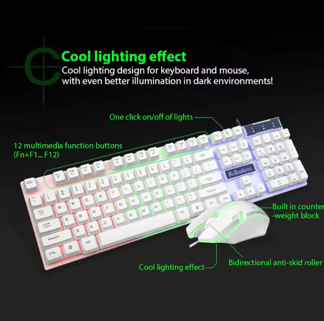 KM320 Keyboard & Mouse Combo – Waterproof Backlit Gaming Set with Luminous LED