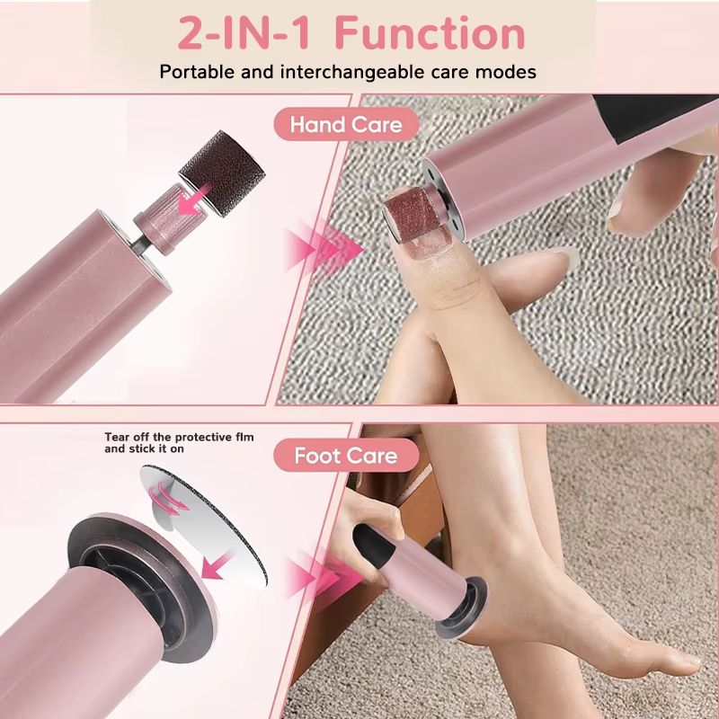 2-in-1 Electric Foot File & Callus Remover with Nail Grinder and Sandpaper Disks