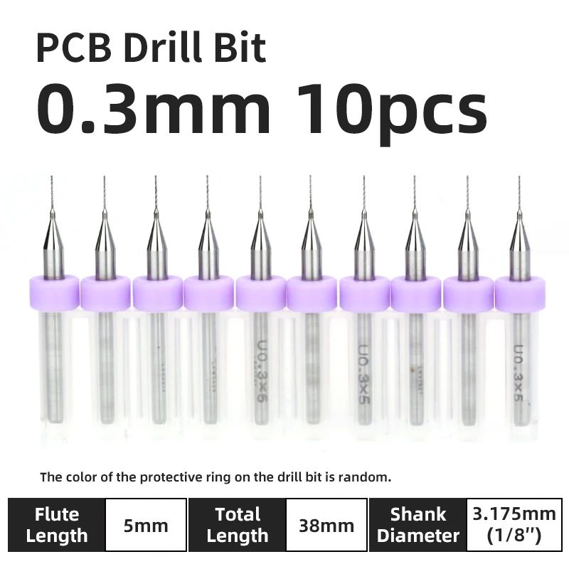 TOOLEYE Carbide PCB Drill Bit Set (10pcs) 1/8 Shank Micro CNC Bits, 0.1–3.175mm