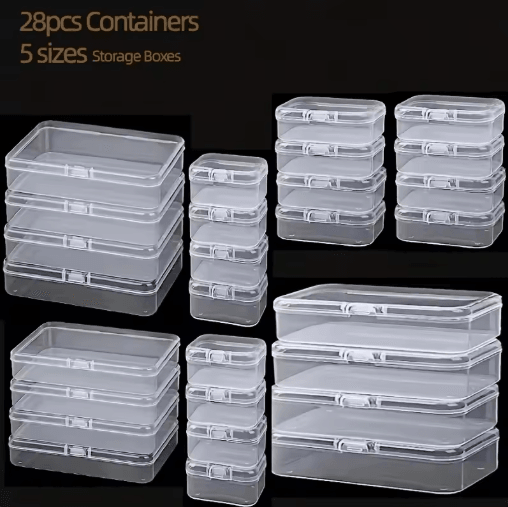 28 Piece Clear Plastic Storage Box Set with Lids Multipurpose Organizer for Beads and Game Pieces