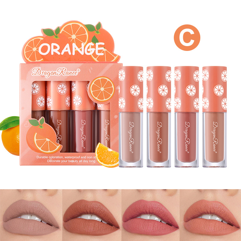 Mini Velvet Matte Lip Gloss Set, 4-Piece Non-Fading, Non-Stick Cup