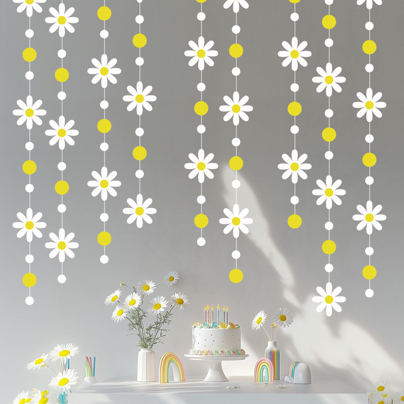 Daisy Flag Flower Garland, StyleinsWind Children's Birthday Party Decoration, Hanging Ornament for Room