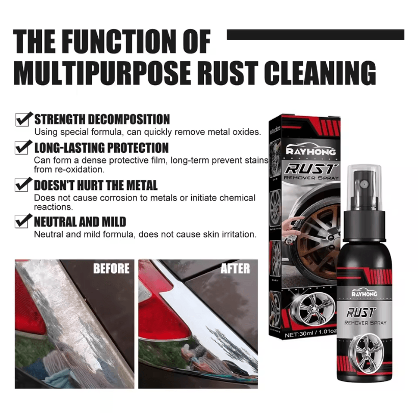 30ML Car Rust Remover Spray Iron Powder Rust Remover for Metal and Chrome Surfaces