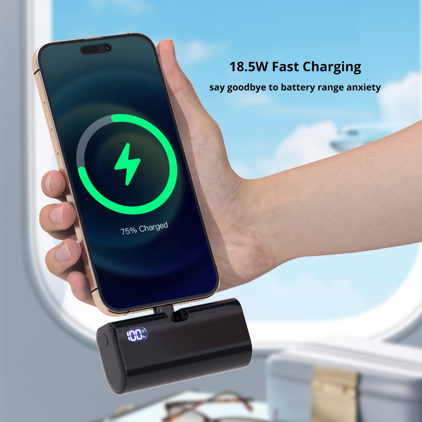 Fast Charging Portable Charger, Mini Power Bank, Foldable USB-C Lightning External Battery for iPhone Xiaomi