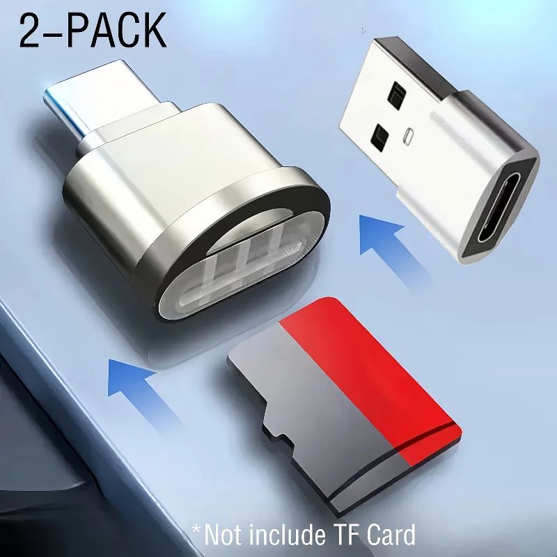2 Pcs USB-C SD/TF Card Reader – Zinc Alloy Memory Card Adapter with USB-C to USB Converter for iPhone 15/16/17 Pro Max