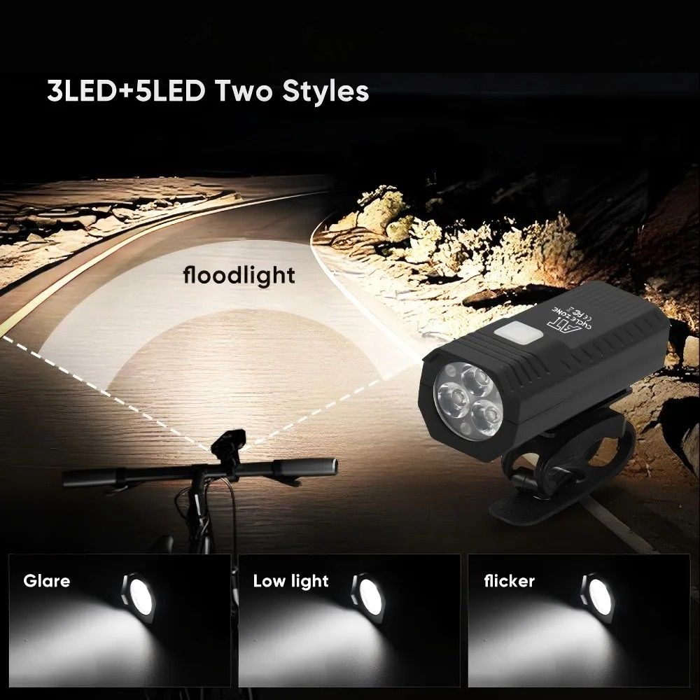 USB Rechargeable Bike Front Light and Taillight Set with Three Lighting Modes