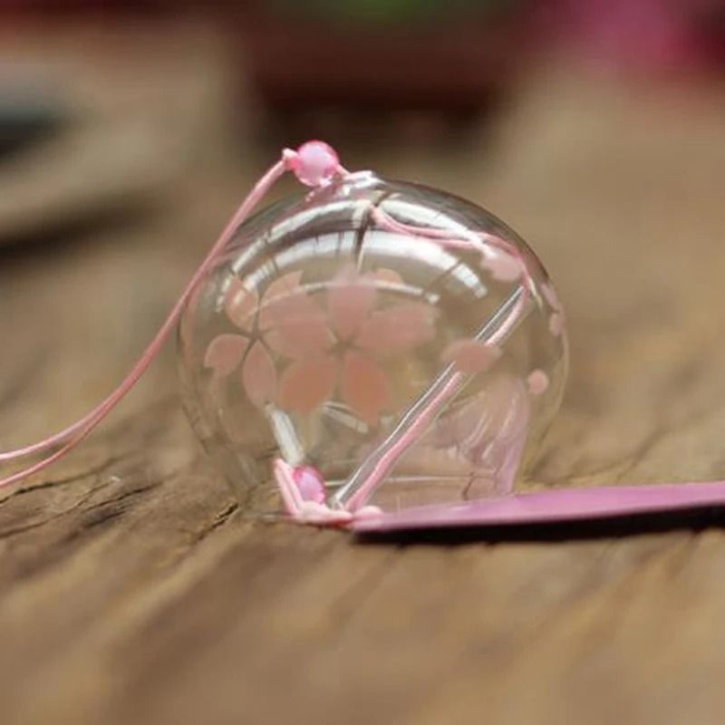Japanese Sakura Glass Wind Chimes | Hand-Painted Cherry Blossom Hanging Craft