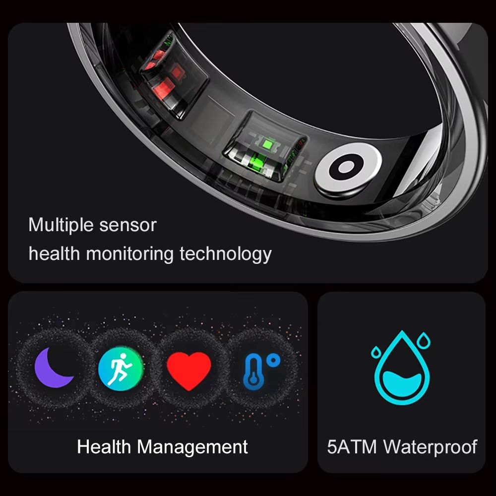 COLMI R09 Smart Ring with Charging Case Body Temperature Heart Rate and Sleep Monitor Compatible with Android and iOS