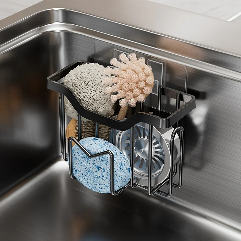Rustproof Stainless Steel Sink Caddy, Kitchen Sink Organizer for Sponge Brush, Sponge Holder for Kitchen Sink