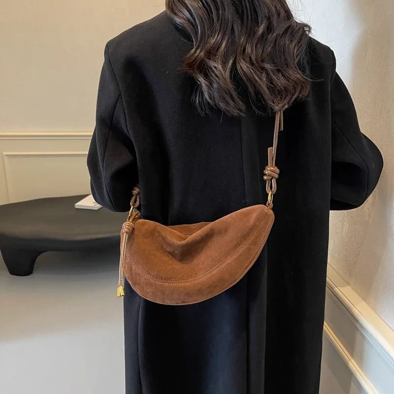 Faux Suede Dumpling Shoulder Crossbody Bag for Women