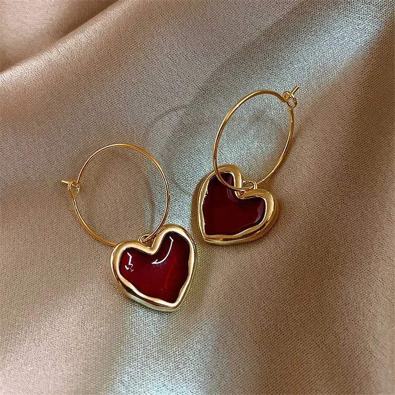 Velvet Wine Red Heart Earrings – Elegant heart shaped earrings for Women