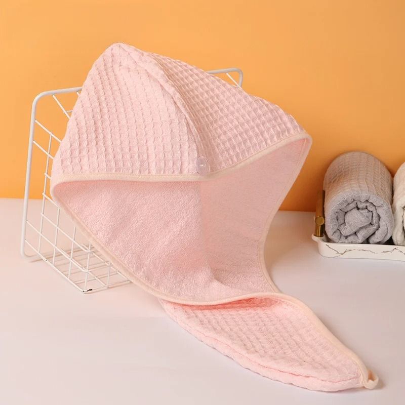 Waffle Cotton Hair Drying Cap Absorbent Turban Towel