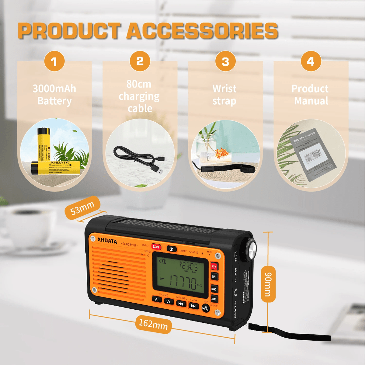 XHDATA D608WB Emergency Weather Radio with Crank Charger Bluetooth and NOAA Alert